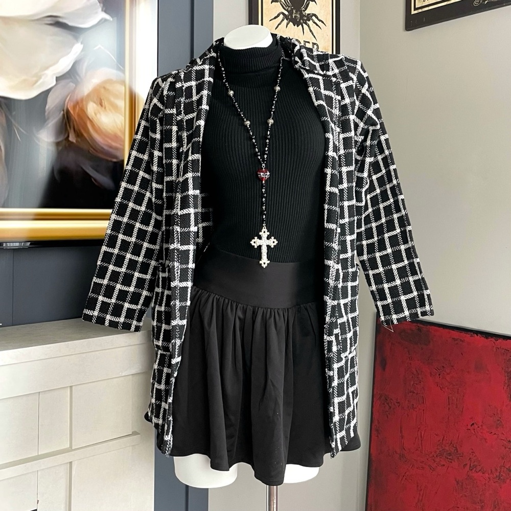 Black and White Checkered Cardigan